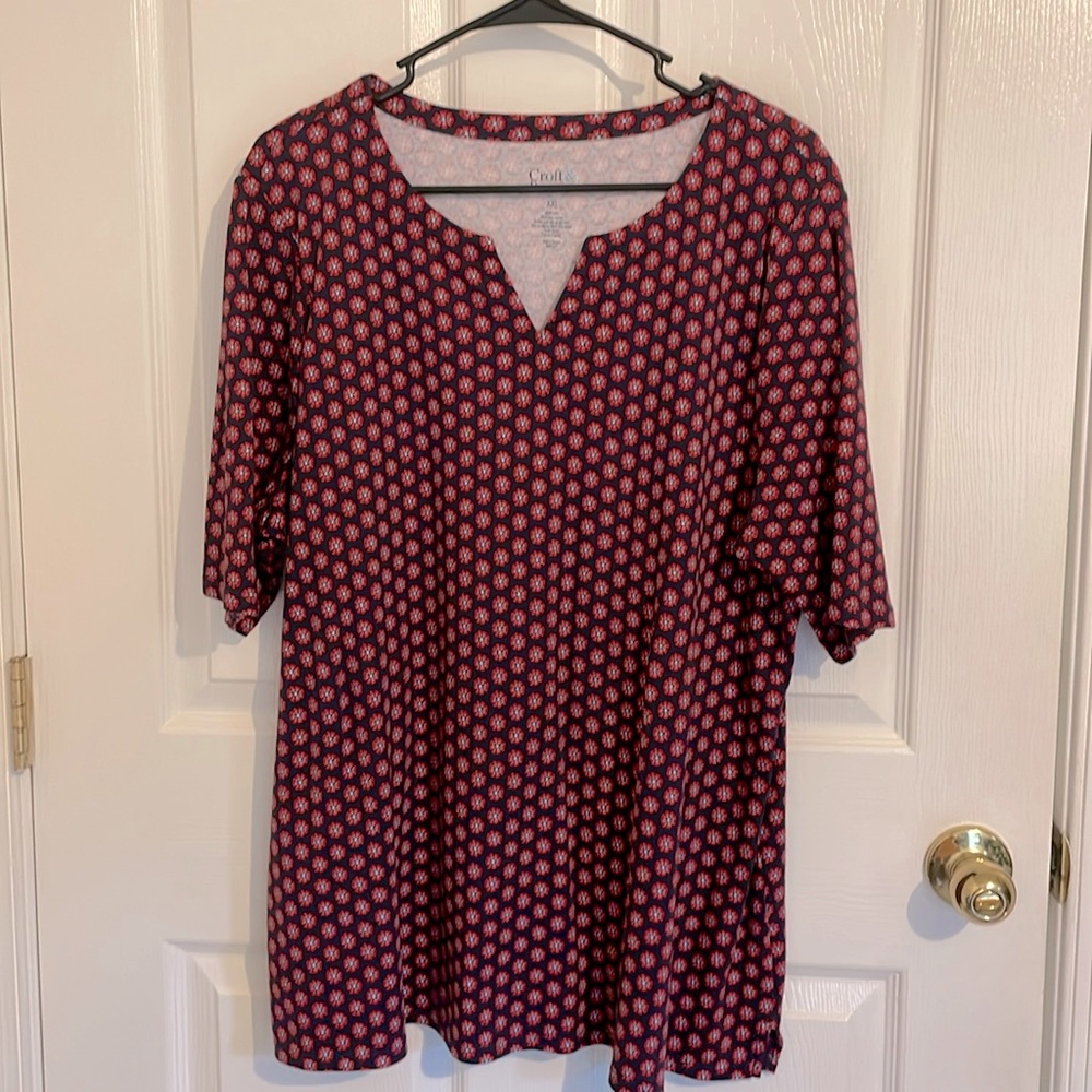Croft & Barrow Red and Blue Short Sleeve Tee, Size XXL